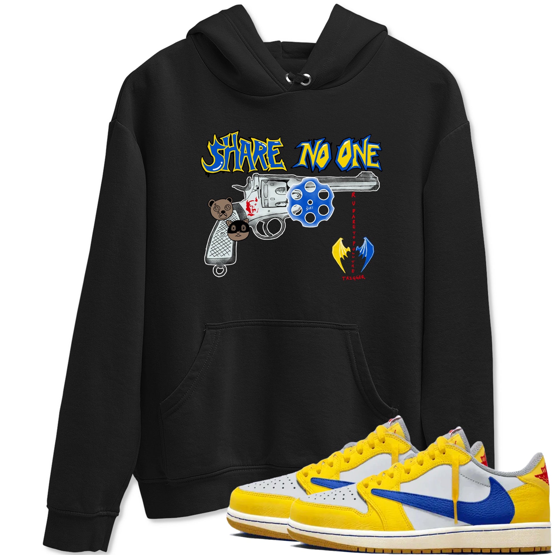 1s Travis Scott Canary shirt to match jordans Share No One sneaker tees Air Jordan 1 Travis Scott Canary SNRT Sneaker Release Tees unisex cotton Black 1 crew neck shirt