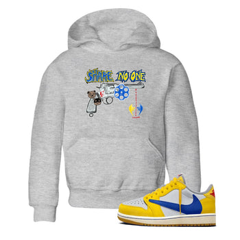 1s Travis Scott Canary shirt to match jordans Share No One sneaker tees Air Jordan 1 Travis Scott Canary SNRT sneaker release tees baby toddler Heather Grey 1 cotton Shirt