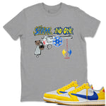 1s Travis Scott Canary shirt to match jordans Share No One sneaker tees Air Jordan 1 Travis Scott Canary SNRT Sneaker Release Tees unisex cotton Heather Grey 1 crew neck shirt