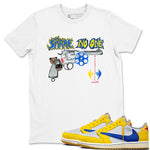 1s Travis Scott Canary shirt to match jordans Share No One sneaker tees Air Jordan 1 Travis Scott Canary SNRT Sneaker Release Tees unisex cotton White 1 crew neck shirt