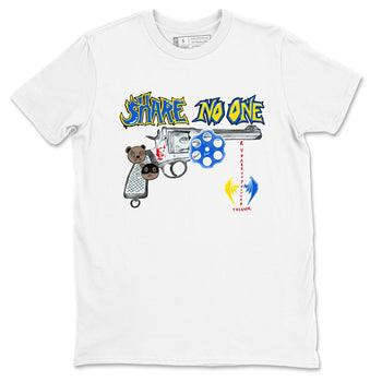 1s Travis Scott Canary shirt to match jordans Share No One sneaker tees Air Jordan 1 Travis Scott Canary SNRT Sneaker Release Tees unisex cotton White 2 crew neck shirt