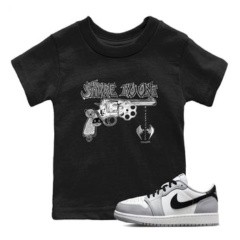 AJ1 Wolf Grey shirts to match jordans Share No One sneaker match tees Air Jordan 1 Wolf Grey SNRT Sneaker Tees streetwear brand Baby and Youth Black 1 cotton tee