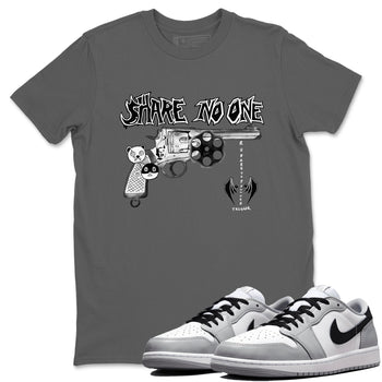 AJ1 Wolf Grey shirts to match jordans Share No One sneaker match tees Air Jordan 1 Wolf Grey SNRT Sneaker Tees streetwear brand Cool Grey 1 unisex cotton tee