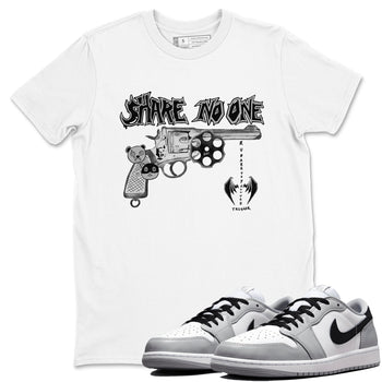 AJ1 Wolf Grey shirts to match jordans Share No One sneaker match tees Air Jordan 1 Wolf Grey SNRT Sneaker Tees streetwear brand White 1 unisex cotton tee