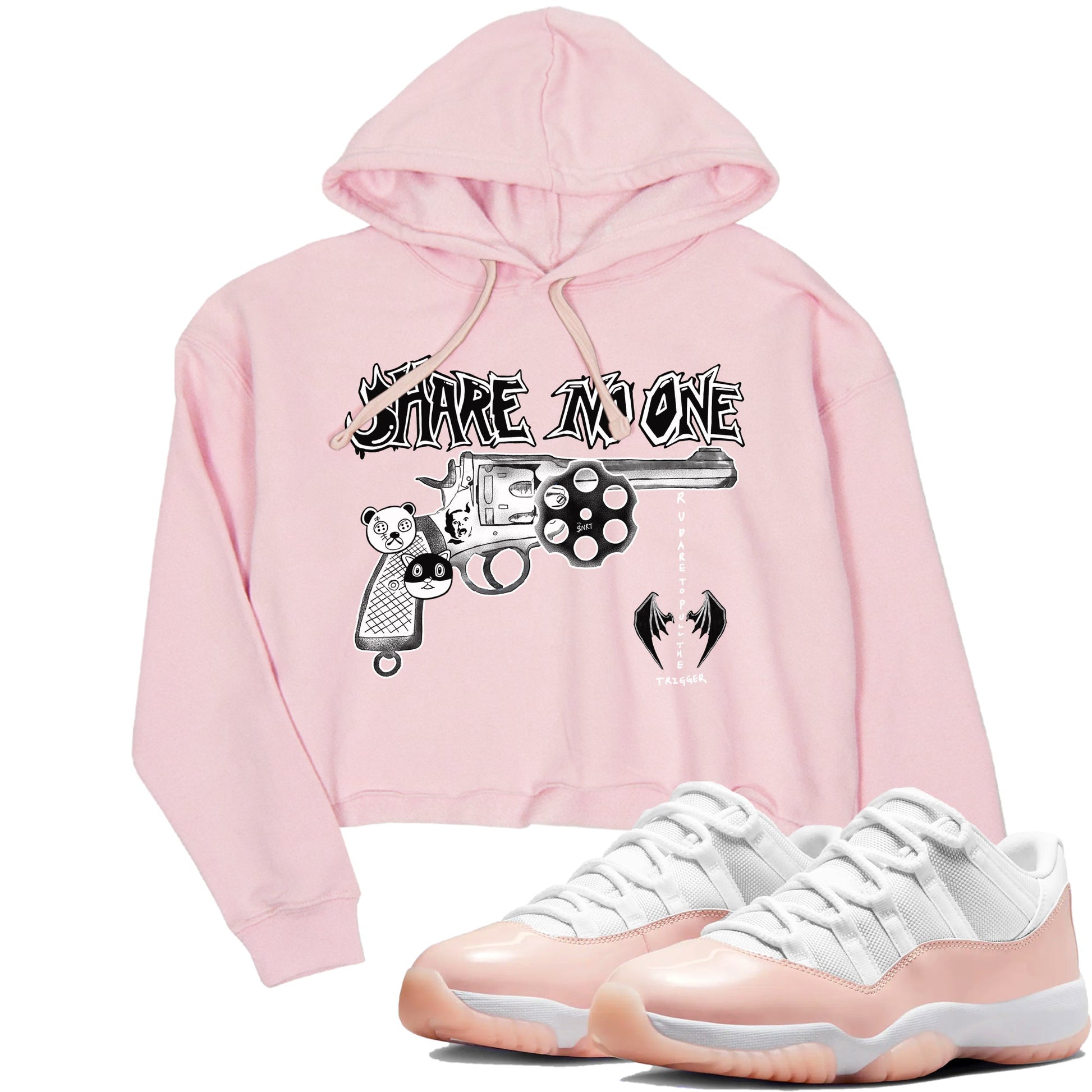 11s Legend Pink shirt to match jordans Share No One sneaker tees Air Jordan 11 Legend Pink SNRT Sneaker Release Tees Pink 1 crop length shirt