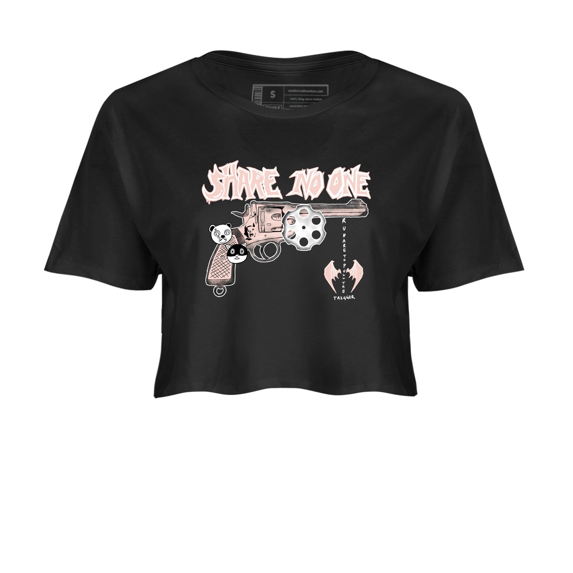 11s Legend Pink shirt to match jordans Share No One sneaker tees Air Jordan 11 Legend Pink SNRT Sneaker Release Tees Black 2 crop length shirt