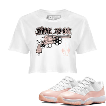 11s Legend Pink shirt to match jordans Share No One sneaker tees Air Jordan 11 Legend Pink SNRT Sneaker Release Tees White 1 crop length shirt