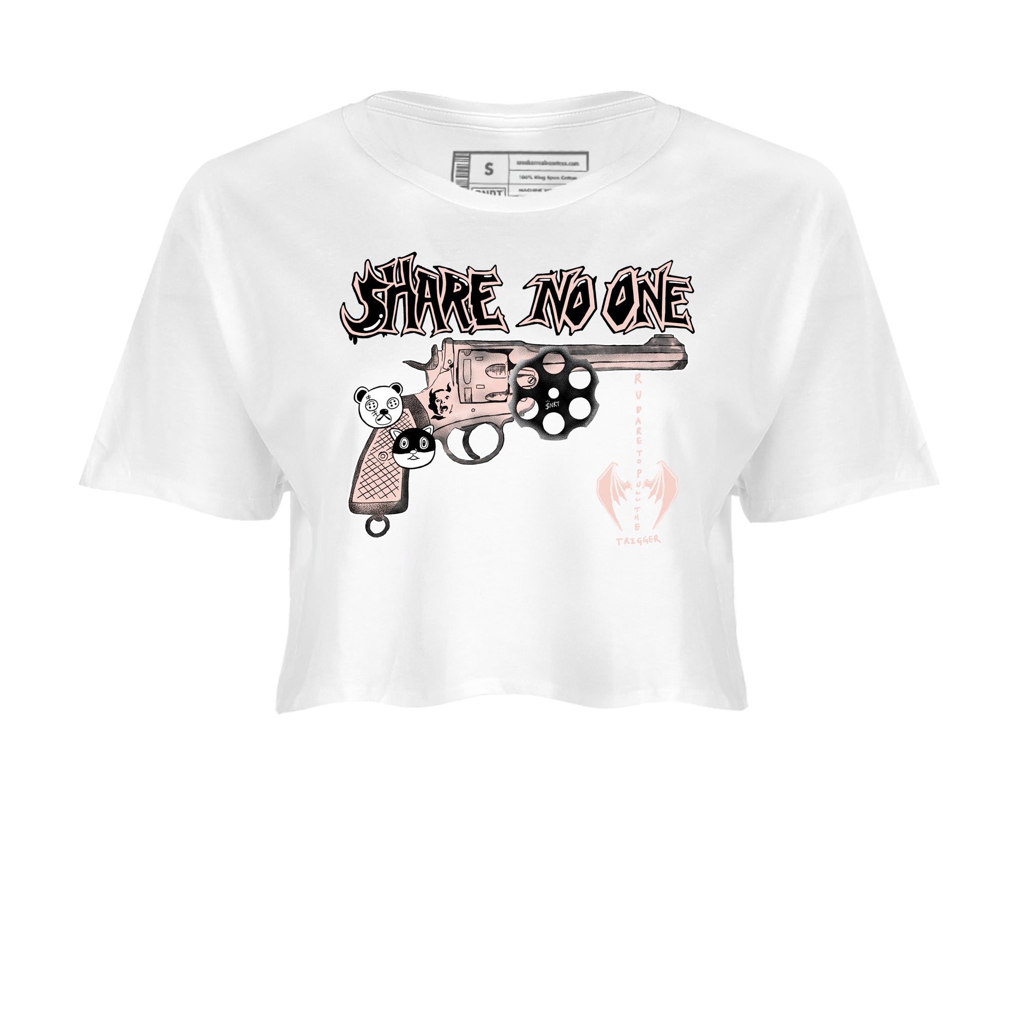 11s Legend Pink shirt to match jordans Share No One sneaker tees Air Jordan 11 Legend Pink SNRT Sneaker Release Tees White 2 crop length shirt