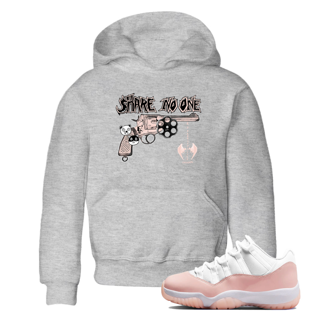 11s Legend Pink shirt to match jordans Share No One sneaker tees Air Jordan 11 Legend Pink SNRT sneaker release tees baby toddler Heather Grey 1 cotton Shirt