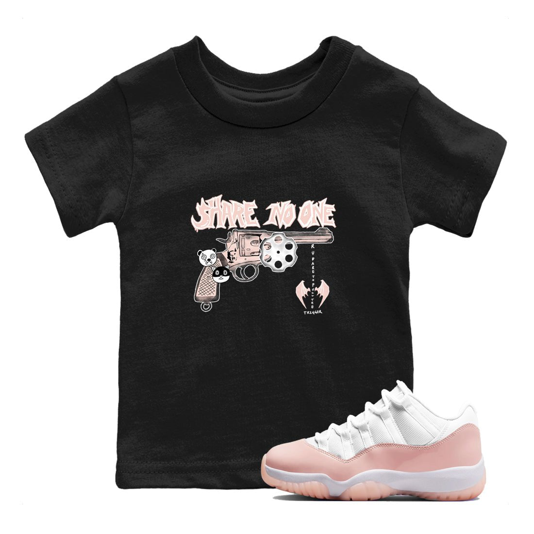 11s Legend Pink shirt to match jordans Share No One sneaker tees Air Jordan 11 Legend Pink SNRT sneaker release tees baby toddler Black 1 cotton Shirt