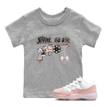 11s Legend Pink shirt to match jordans Share No One sneaker tees Air Jordan 11 Legend Pink SNRT sneaker release tees baby toddler Heather Grey 1 cotton Shirt
