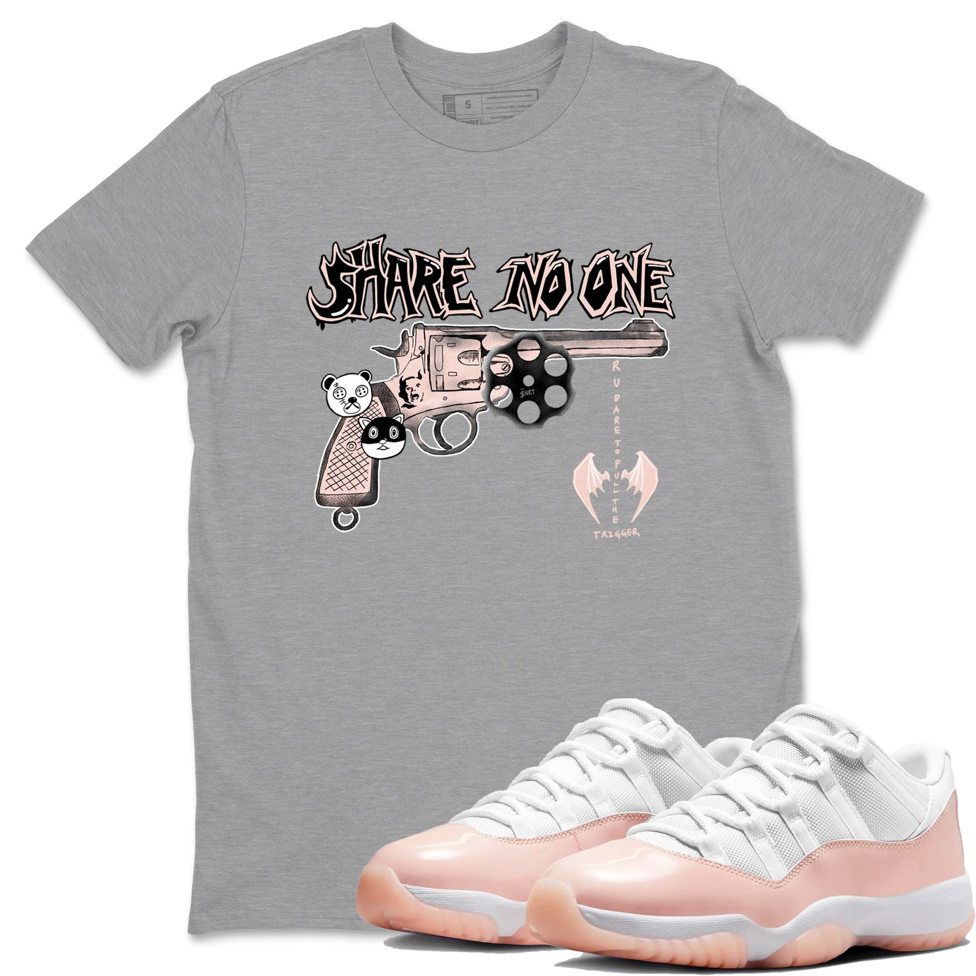 11s Legend Pink shirt to match jordans Share No One sneaker tees Air Jordan 11 Legend Pink SNRT Sneaker Release Tees unisex cotton Heather Grey 1 crew neck shirt