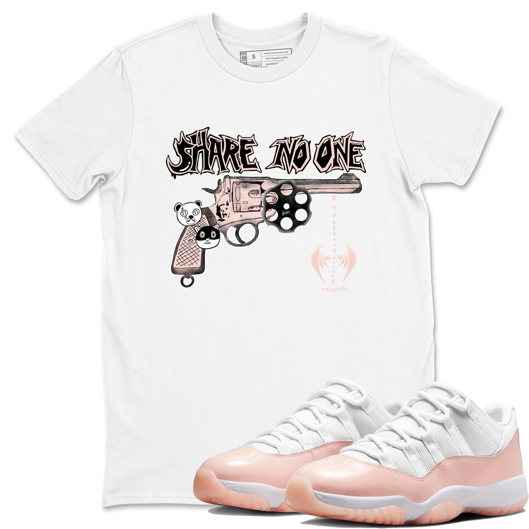 11s Legend Pink shirt to match jordans Share No One sneaker tees Air Jordan 11 Legend Pink SNRT Sneaker Release Tees unisex cotton White 1 crew neck shirt
