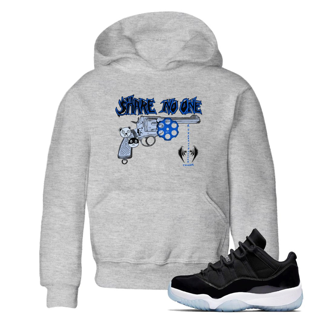 Air Jordan 11 Low Space shirt to match jordans Share No One sneaker tees Air Jordan 11 Low Space SNRT sneaker release tees baby toddler Heather Grey 1 cotton Shirt