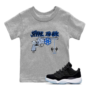Air Jordan 11 Low Space shirt to match jordans Share No One sneaker tees Air Jordan 11 Low Space SNRT sneaker release tees baby toddler Heather Grey 1 cotton Shirt