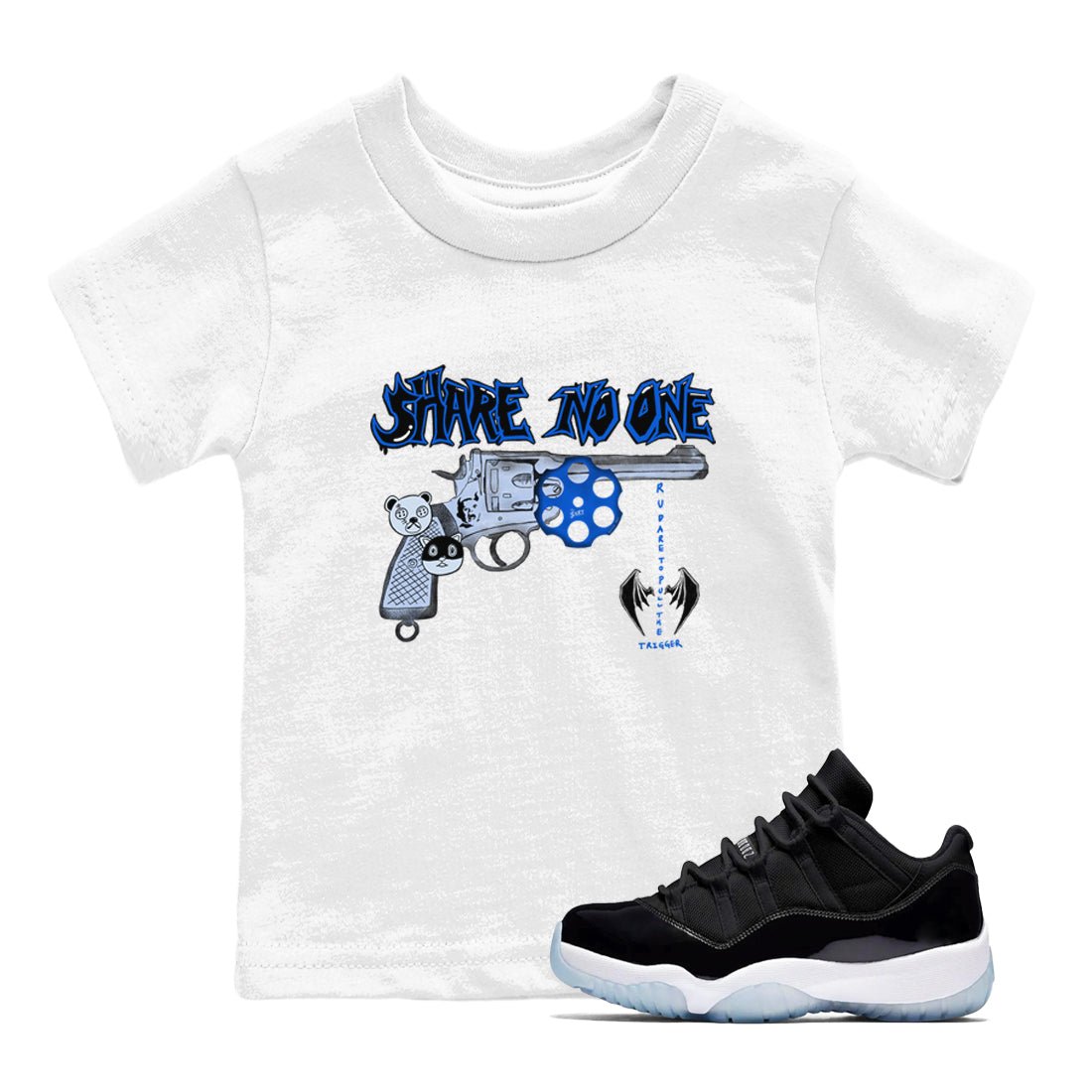 Air Jordan 11 Low Space shirt to match jordans Share No One sneaker tees Air Jordan 11 Low Space SNRT sneaker release tees baby toddler White 1 cotton Shirt