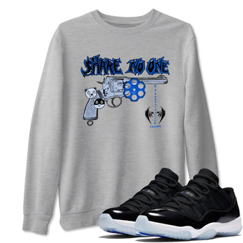 Air Jordan 11 Low Space shirt to match jordans Share No One sneaker tees Air Jordan 11 Low Space SNRT Sneaker Release Tees unisex cotton Heather Grey 1 crew neck shirt
