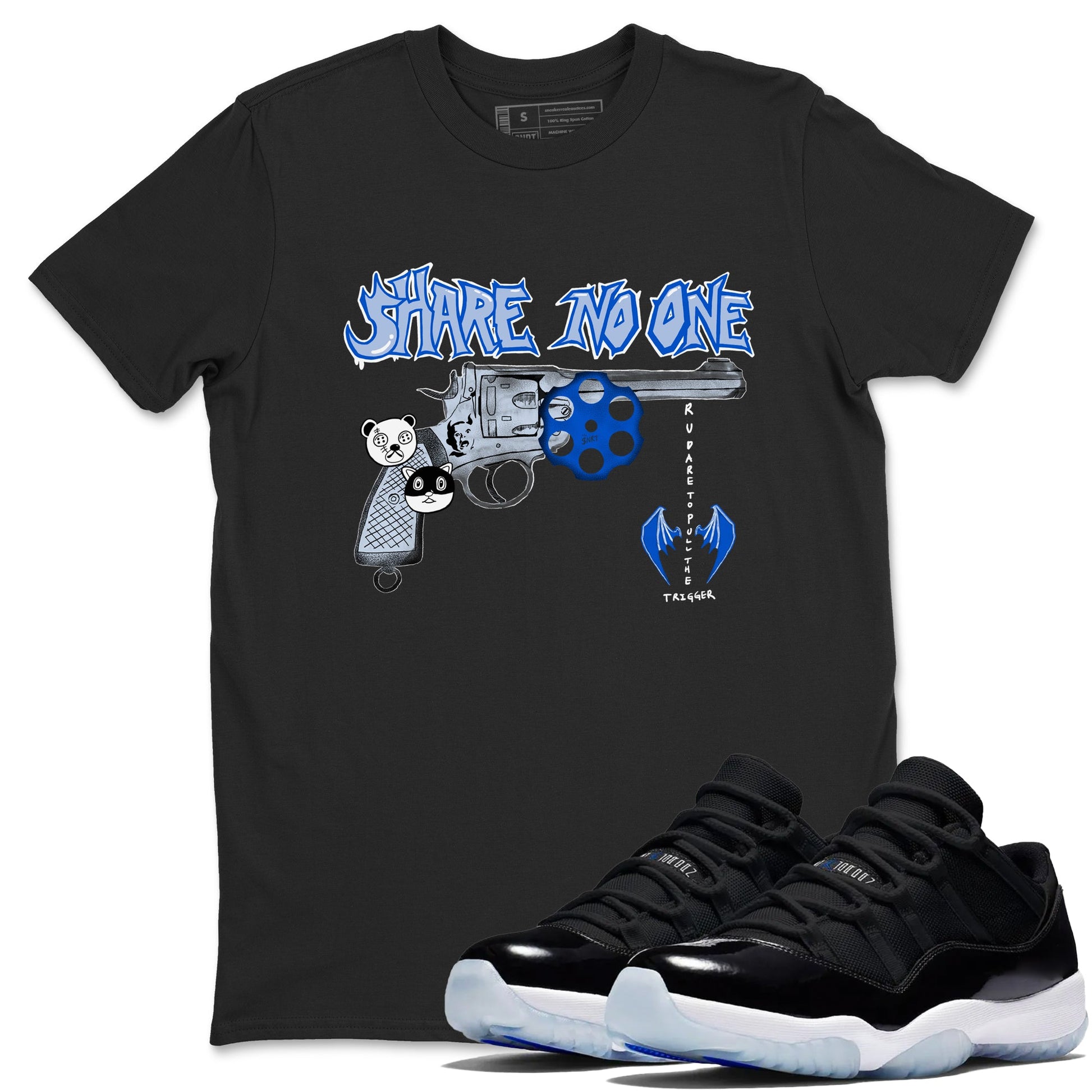Air Jordan 11 Low Space shirt to match jordans Share No One sneaker tees Air Jordan 11 Low Space SNRT Sneaker Release Tees unisex cotton Black 1 crew neck shirt