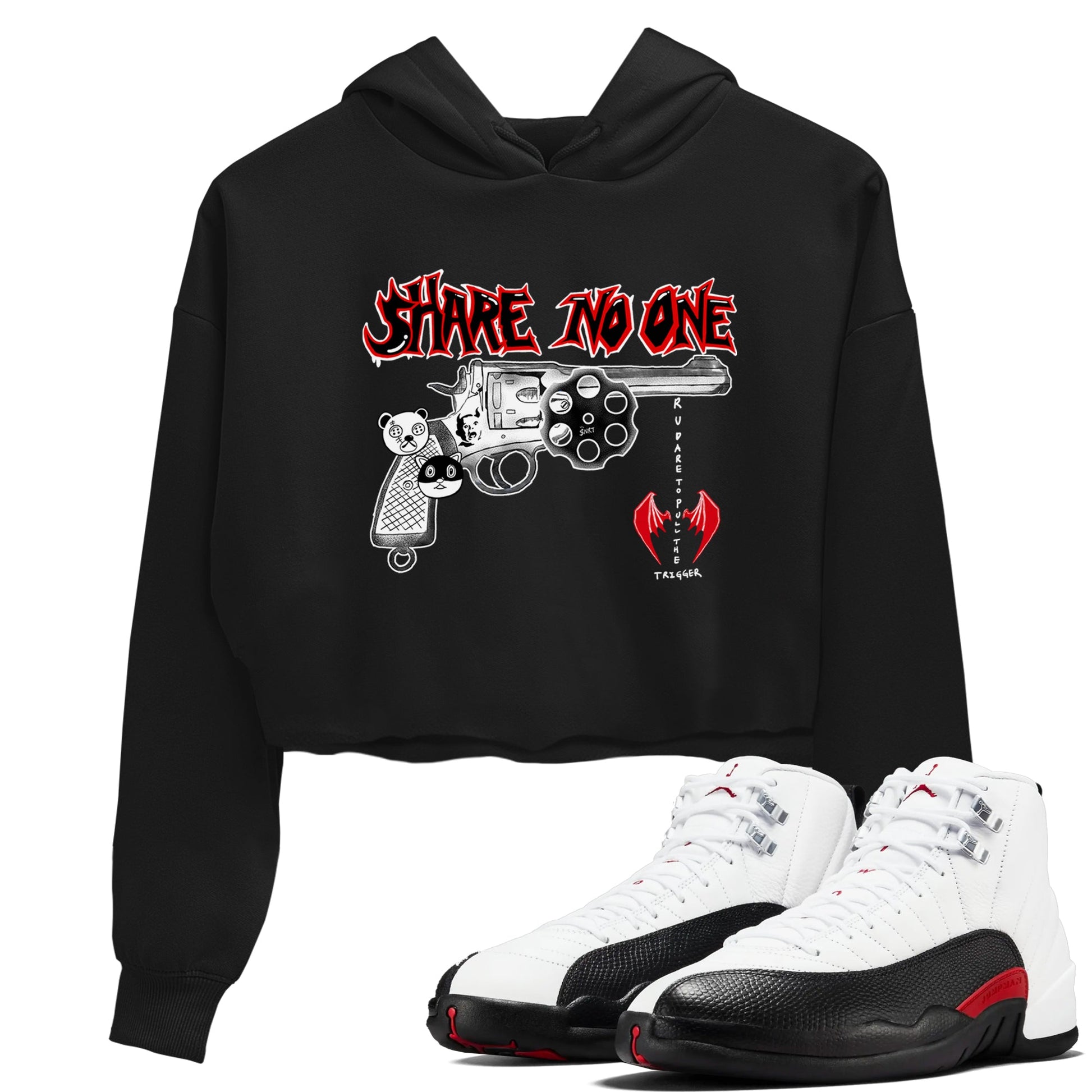AJ12 Taxi Flip shirt to match jordans Share No One sneaker tees Air Jordan 12 Taxi Flip SNRT Sneaker Release Tees Black 1 crop length shirt