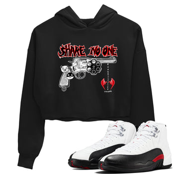 AJ12 Taxi Flip shirt to match jordans Share No One sneaker tees Air Jordan 12 Taxi Flip SNRT Sneaker Release Tees Black 1 crop length shirt