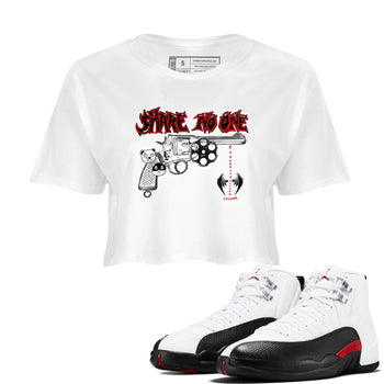 AJ12 Taxi Flip shirt to match jordans Share No One sneaker tees Air Jordan 12 Taxi Flip SNRT Sneaker Release Tees White 1 crop length shirt
