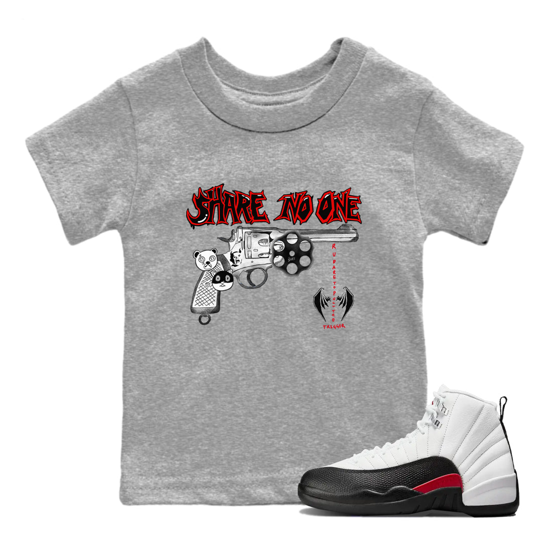 AJ12 Taxi Flip shirt to match jordans Share No One sneaker tees Air Jordan 12 Taxi Flip SNRT sneaker release tees baby toddler Heather Grey 1 cotton Shirt