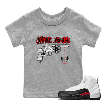 AJ12 Taxi Flip shirt to match jordans Share No One sneaker tees Air Jordan 12 Taxi Flip SNRT sneaker release tees baby toddler Heather Grey 1 cotton Shirt