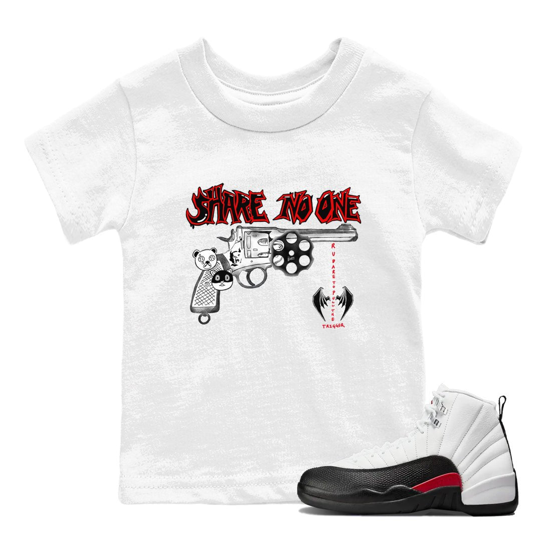 AJ12 Taxi Flip shirt to match jordans Share No One sneaker tees Air Jordan 12 Taxi Flip SNRT sneaker release tees baby toddler White 1 cotton Shirt