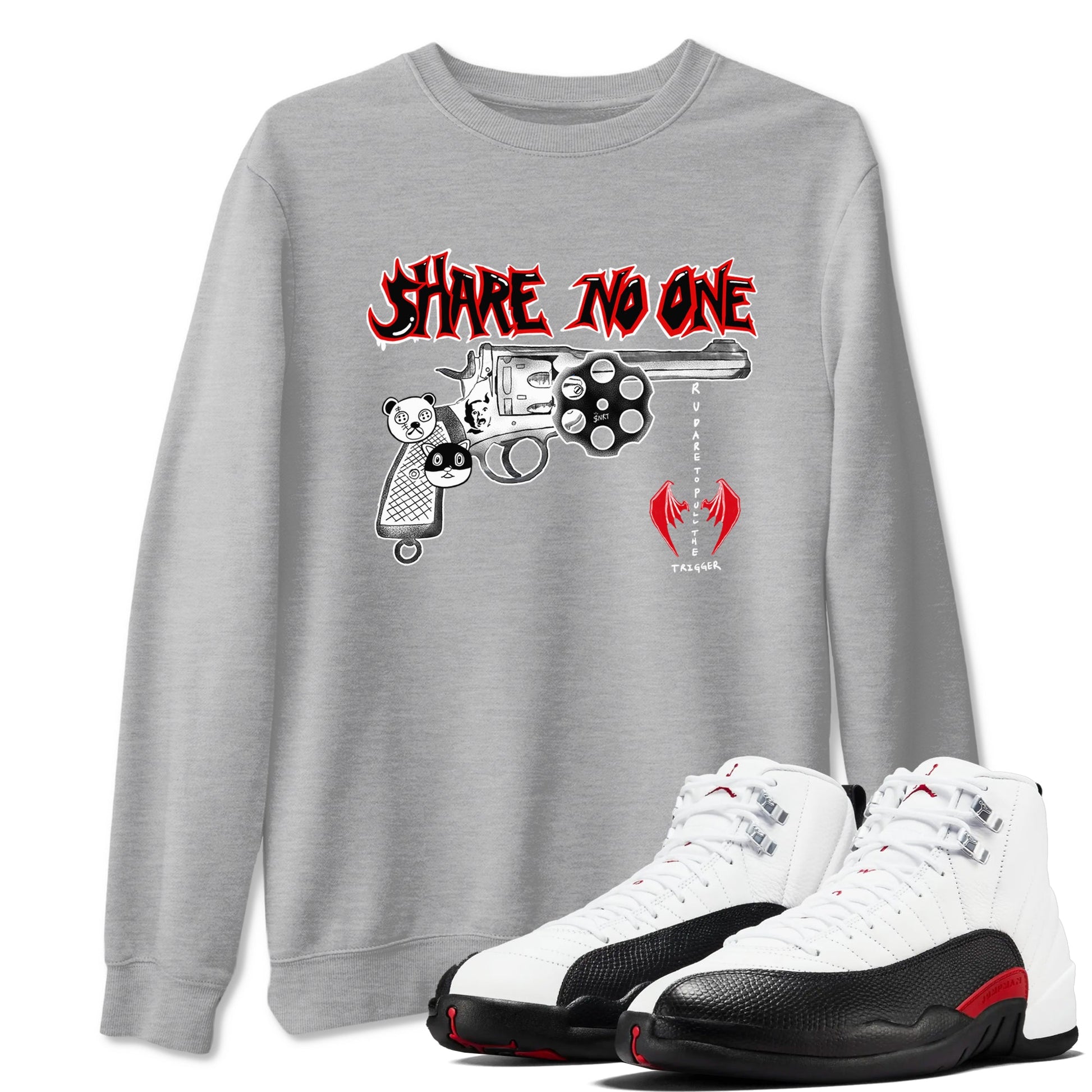AJ12 Taxi Flip shirt to match jordans Share No One sneaker tees Air Jordan 12 Taxi Flip SNRT Sneaker Release Tees unisex cotton Heather Grey 1 crew neck shirt