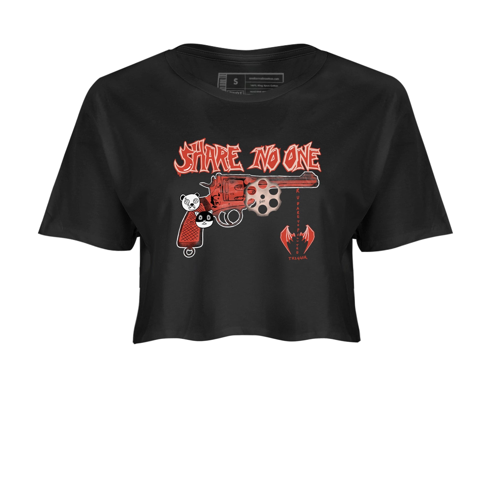 AJ13 Dune Red shirts to match jordans Share No One sneaker match tees Air Jordan 13 Dune Red SNRT Sneaker Tees streetwear brand Black 2 crop tee