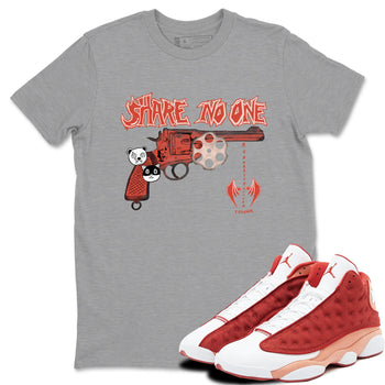 AJ13 Dune Red shirts to match jordans Share No One sneaker match tees Air Jordan 13 Dune Red SNRT Sneaker Tees streetwear brand Heather Grey 1 unisex cotton tee