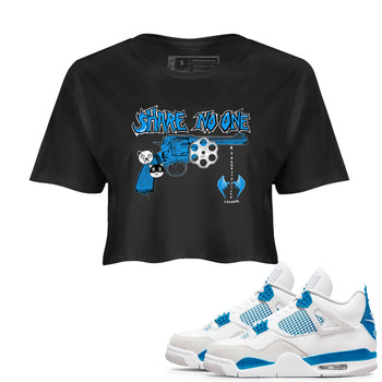 Air Jordan 4 Military Blue shirt to match jordans Share No One sneaker tees Air Jordan 4 Military Blue SNRT Sneaker Release Tees Black 1 crop length shirt
