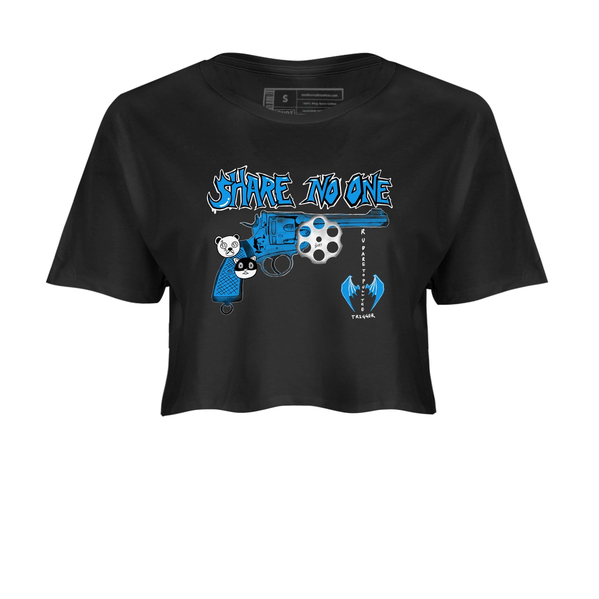 Air Jordan 4 Military Blue shirt to match jordans Share No One sneaker tees Air Jordan 4 Military Blue SNRT Sneaker Release Tees Black 2 crop length shirt