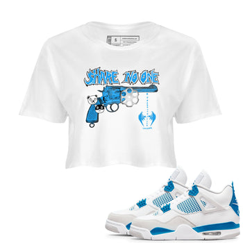 Air Jordan 4 Military Blue shirt to match jordans Share No One sneaker tees Air Jordan 4 Military Blue SNRT Sneaker Release Tees White 1 crop length shirt