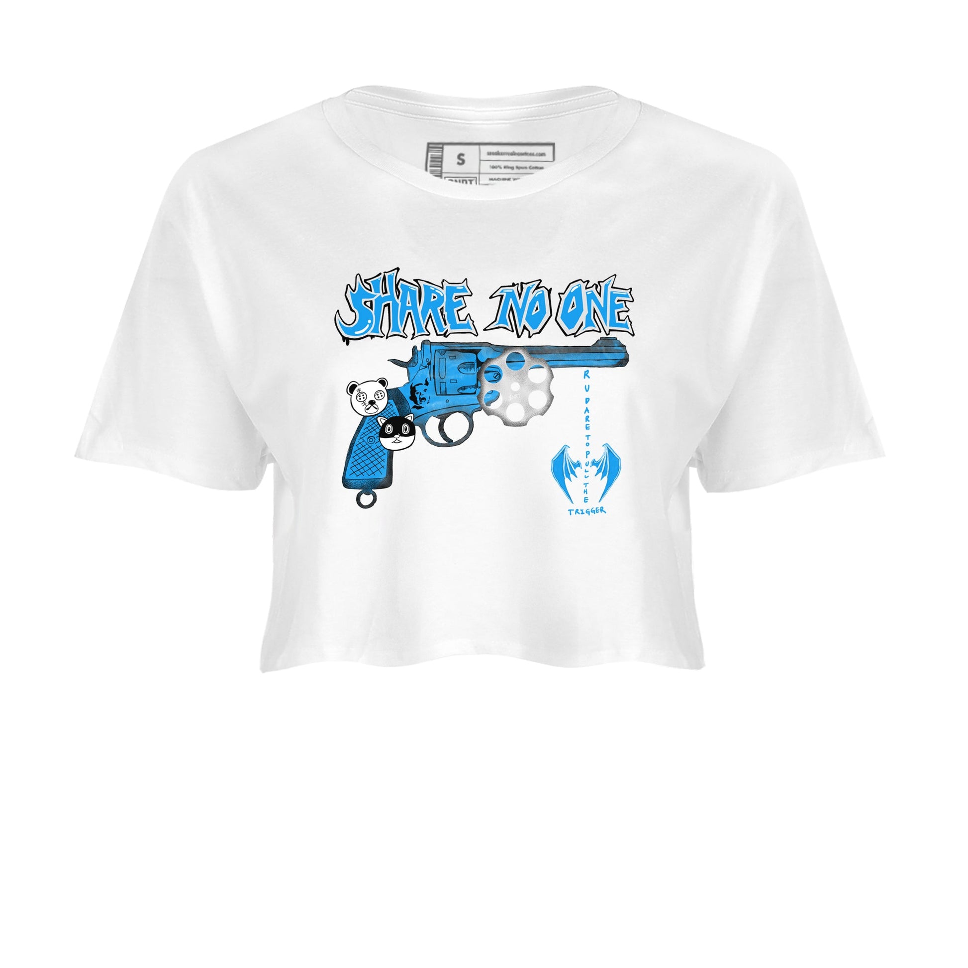 Air Jordan 4 Military Blue shirt to match jordans Share No One sneaker tees Air Jordan 4 Military Blue SNRT Sneaker Release Tees White 2 crop length shirt