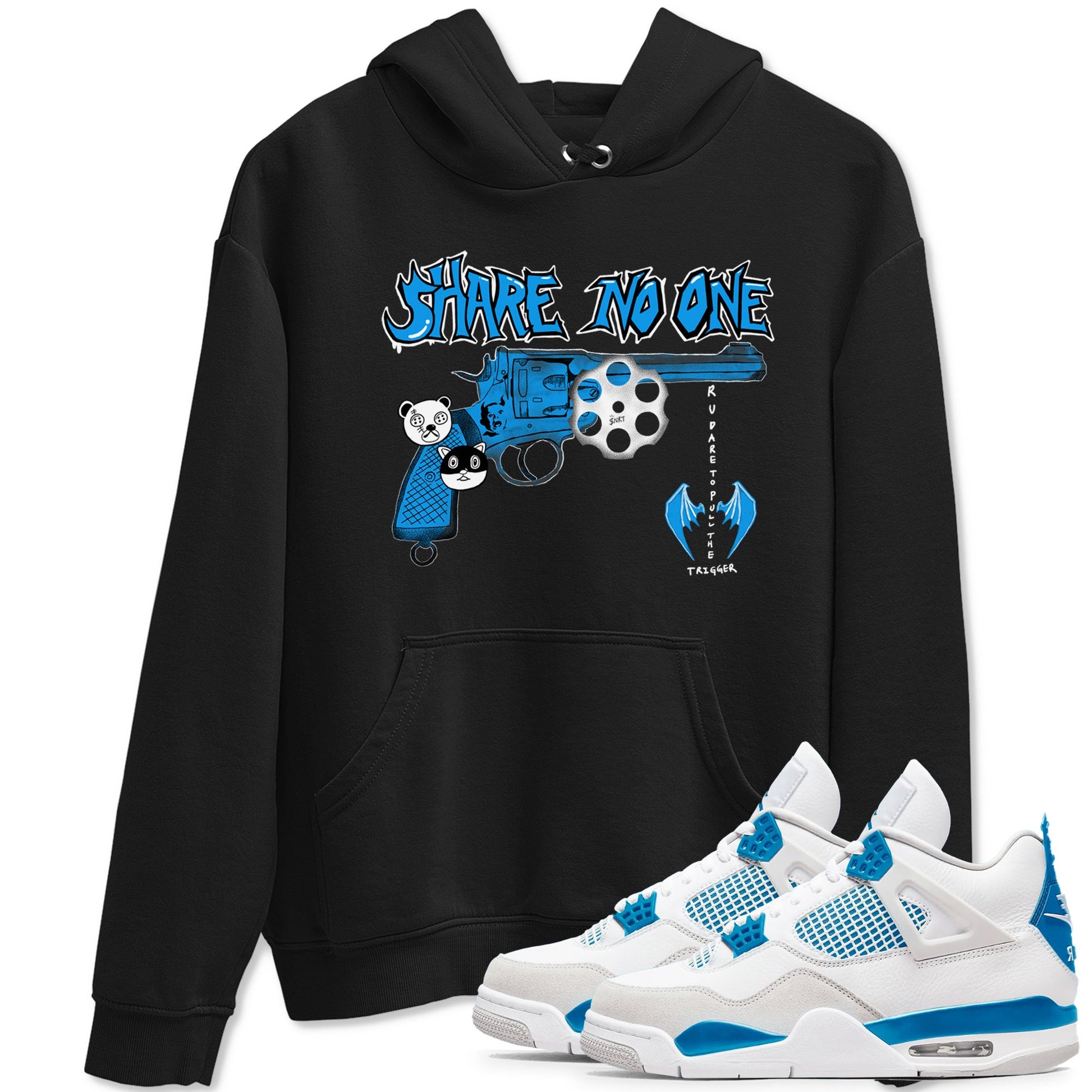 Air Jordan 4 Military Blue shirt to match jordans Share No One sneaker tees Air Jordan 4 Military Blue SNRT Sneaker Release Tees unisex cotton Black 1 crew neck shirt