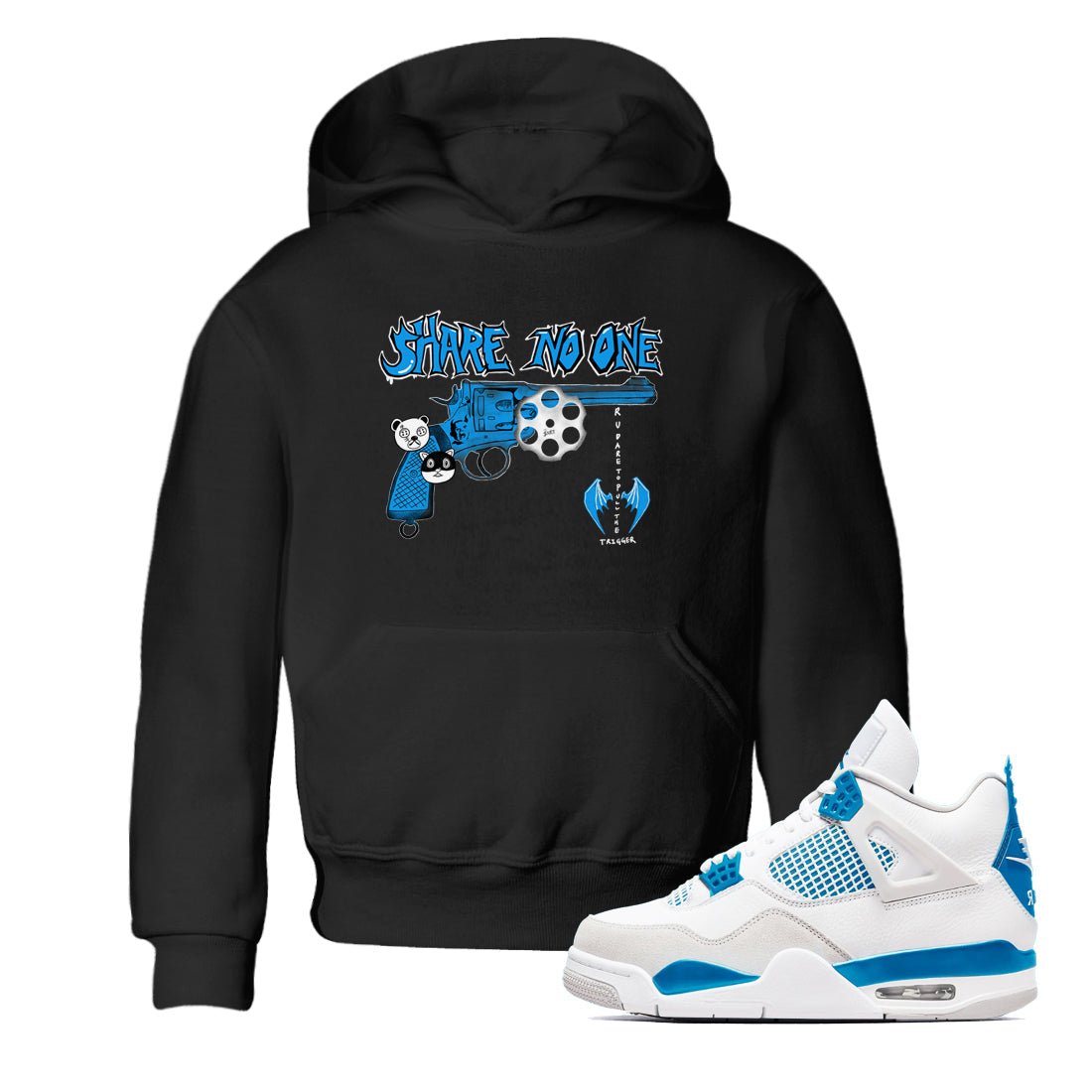 Air Jordan 4 Military Blue shirt to match jordans Share No One sneaker tees Air Jordan 4 Military Blue SNRT sneaker release tees baby toddler Black 1 cotton Shirt
