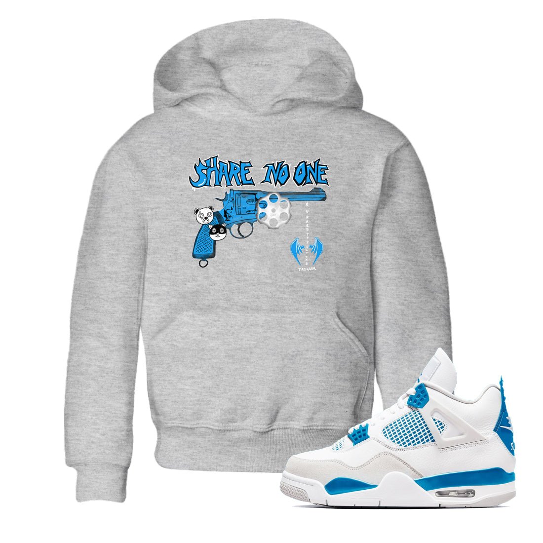 Air Jordan 4 Military Blue shirt to match jordans Share No One sneaker tees Air Jordan 4 Military Blue SNRT sneaker release tees baby toddler Heather Grey 1 cotton Shirt