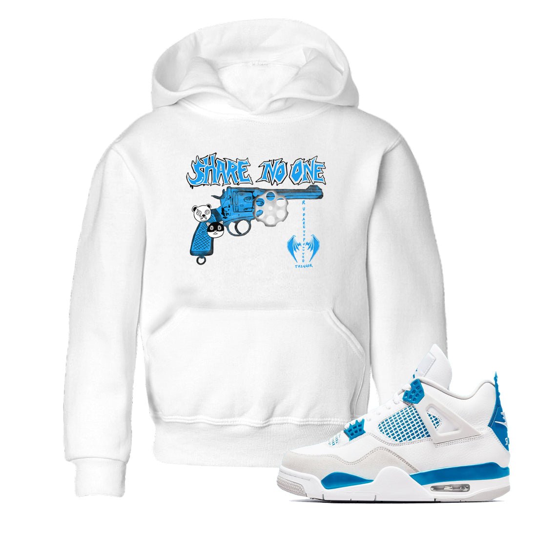 Air Jordan 4 Military Blue shirt to match jordans Share No One sneaker tees Air Jordan 4 Military Blue SNRT sneaker release tees baby toddler White 1 cotton Shirt
