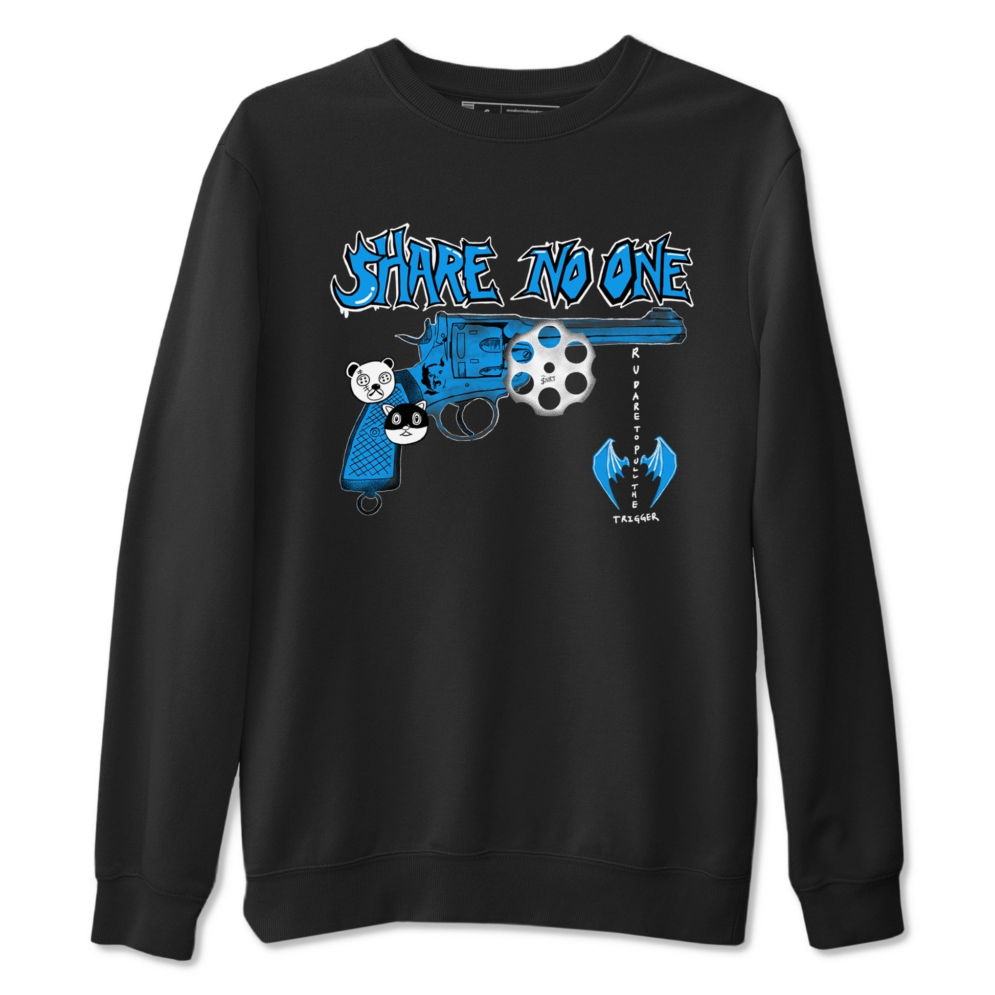 Air Jordan 4 Military Blue shirt to match jordans Share No One sneaker tees Air Jordan 4 Military Blue SNRT Sneaker Release Tees unisex cotton Black 2 crew neck shirt