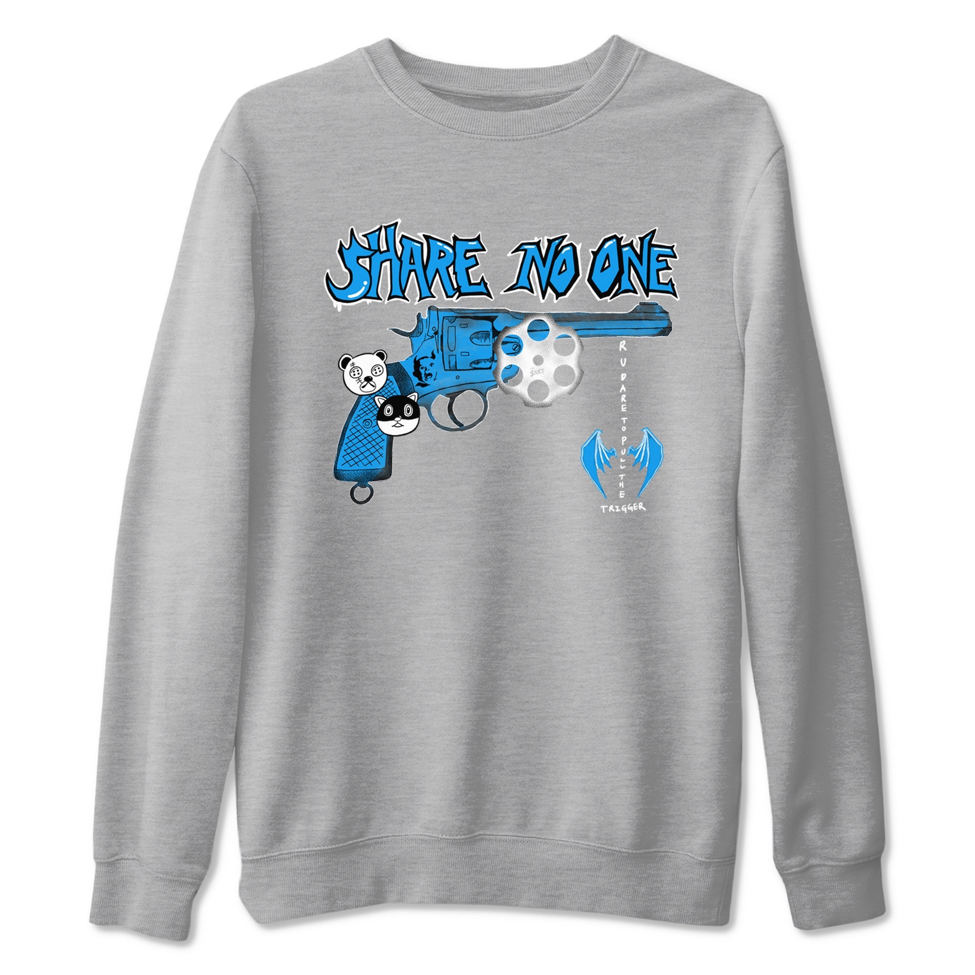 Air Jordan 4 Military Blue shirt to match jordans Share No One sneaker tees Air Jordan 4 Military Blue SNRT Sneaker Release Tees unisex cotton Heather Grey 2 crew neck shirt