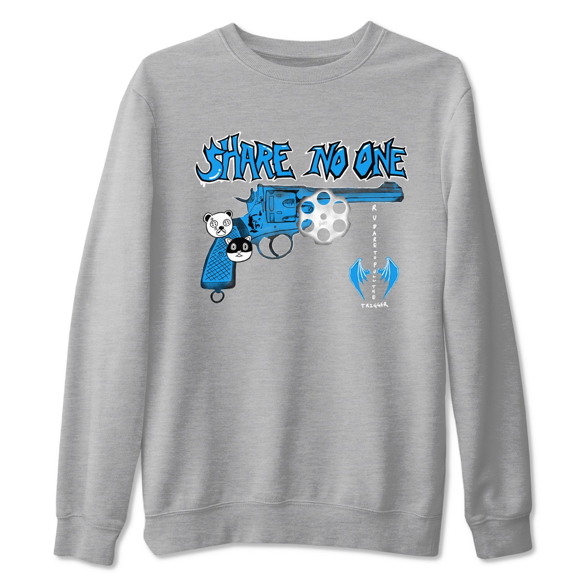 Air Jordan 4 Military Blue shirt to match jordans Share No One sneaker tees Air Jordan 4 Military Blue SNRT Sneaker Release Tees unisex cotton Heather Grey 2 crew neck shirt