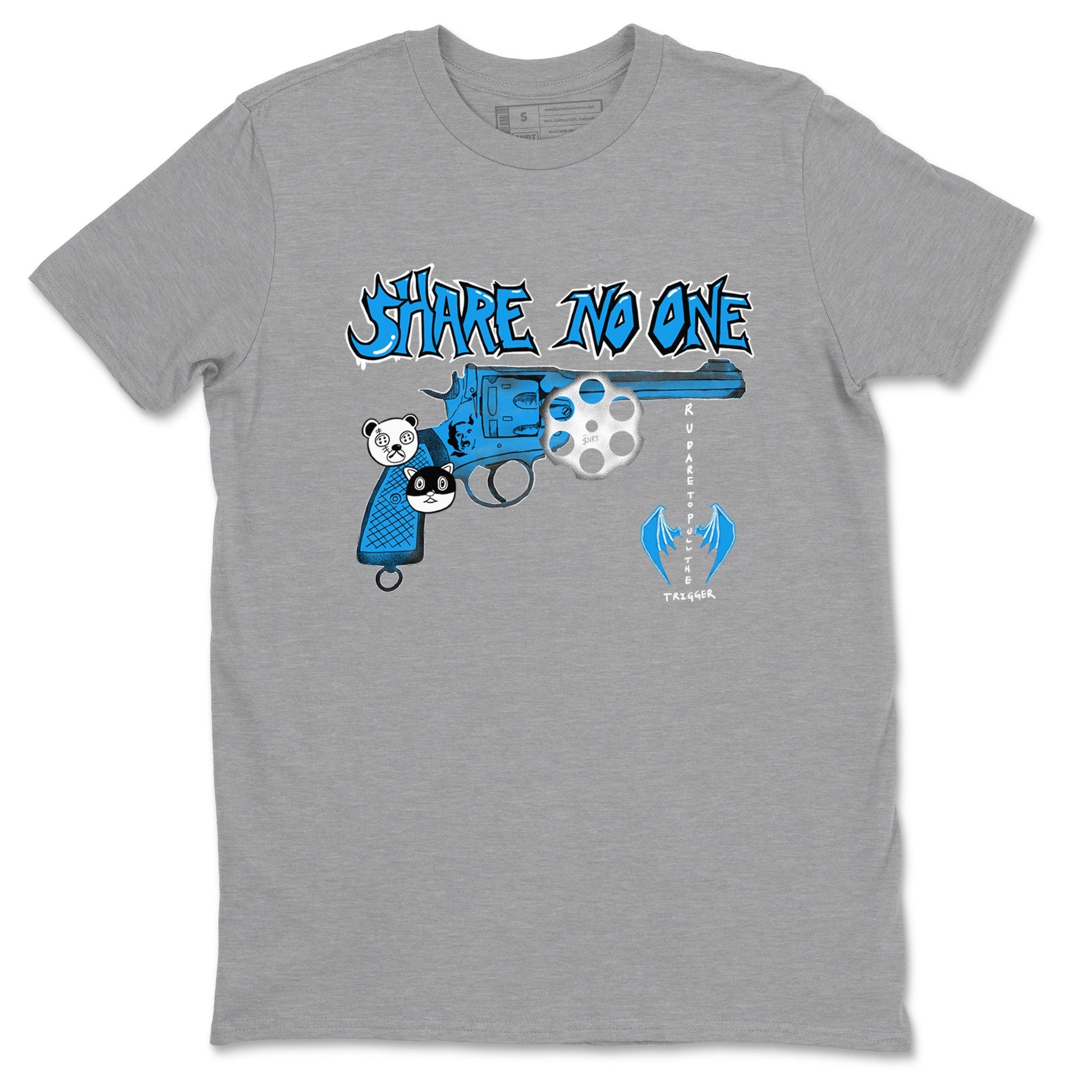 Air Jordan 4 Military Blue shirt to match jordans Share No One sneaker tees Air Jordan 4 Military Blue SNRT Sneaker Release Tees unisex cotton Heather Grey 2 crew neck shirt