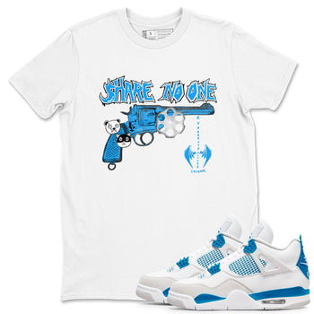 Air Jordan 4 Military Blue shirt to match jordans Share No One sneaker tees Air Jordan 4 Military Blue SNRT Sneaker Release Tees unisex cotton White 1 crew neck shirt