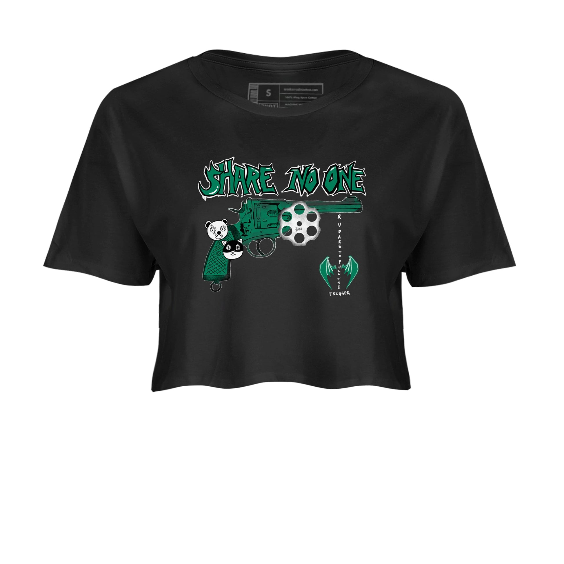 4s Oxidized Green shirts to match jordans Share No One sneaker match tees Air Jordan 4 Oxidized Green SNRT Sneaker Tees streetwear brand Black 2 crop tee