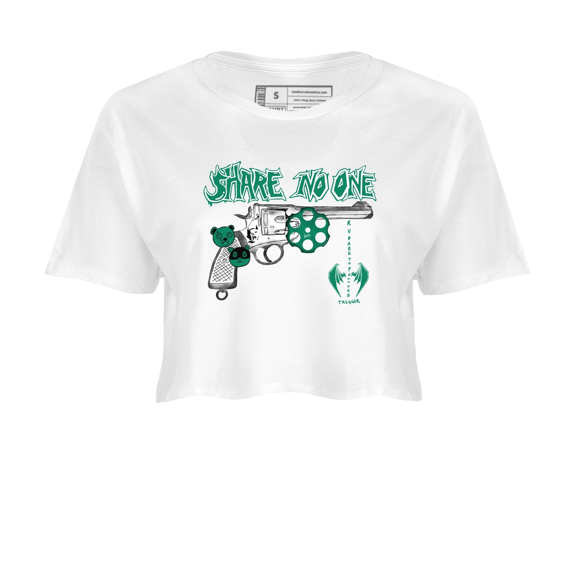 4s Oxidized Green shirts to match jordans Share No One sneaker match tees Air Jordan 4 Oxidized Green SNRT Sneaker Tees streetwear brand White 2 crop tee