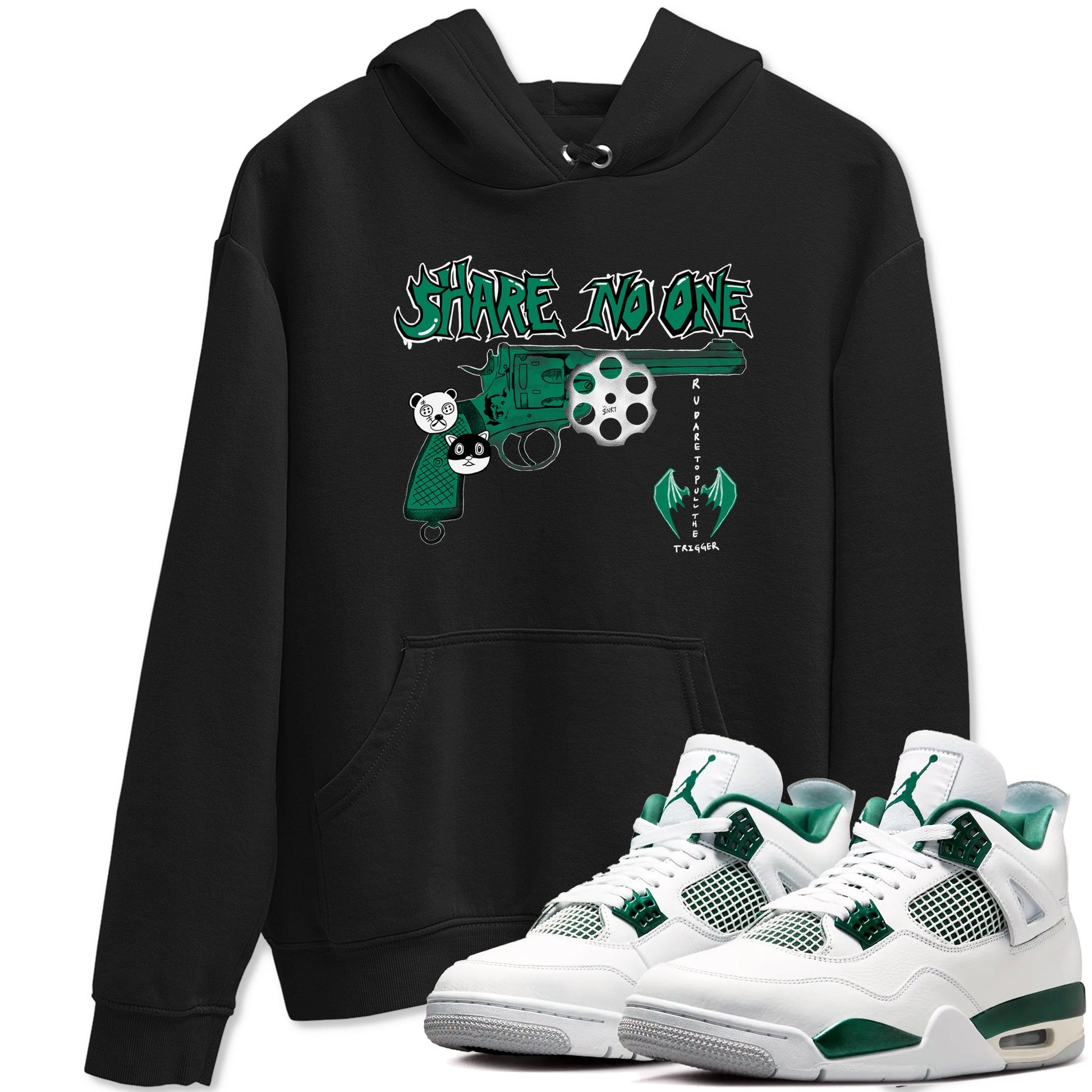 4s Oxidized Green shirts to match jordans Share No One sneaker match tees Air Jordan 4 Oxidized Green SNRT Sneaker Tees streetwear brand Black 1 unisex cotton tee
