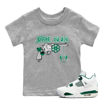 4s Oxidized Green shirts to match jordans Share No One sneaker match tees Air Jordan 4 Oxidized Green SNRT Sneaker Tees streetwear brand Baby and Youth Heather Grey 1 cotton tee