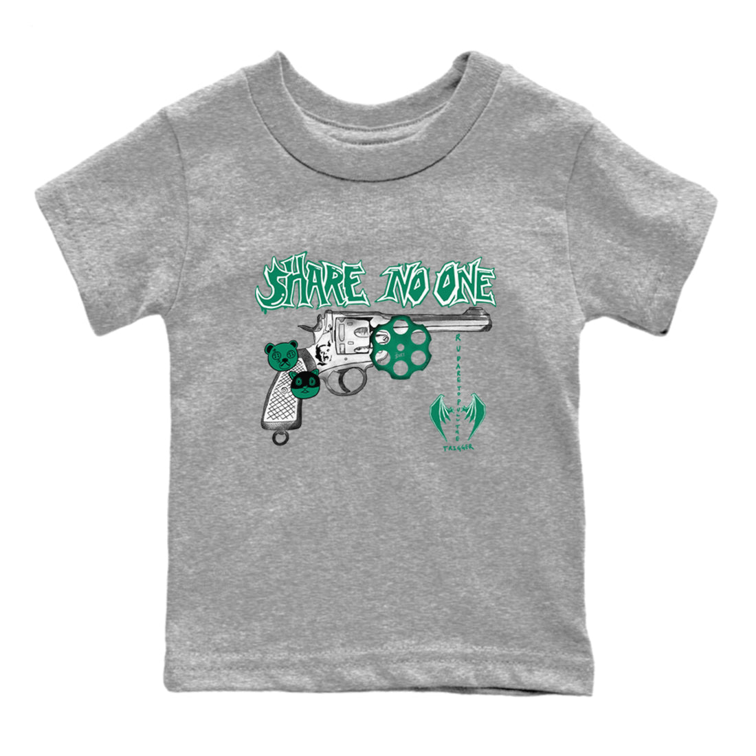 4s Oxidized Green shirts to match jordans Share No One sneaker match tees Air Jordan 4 Oxidized Green SNRT Sneaker Tees streetwear brand Baby and Youth Heather Grey 2 cotton tee