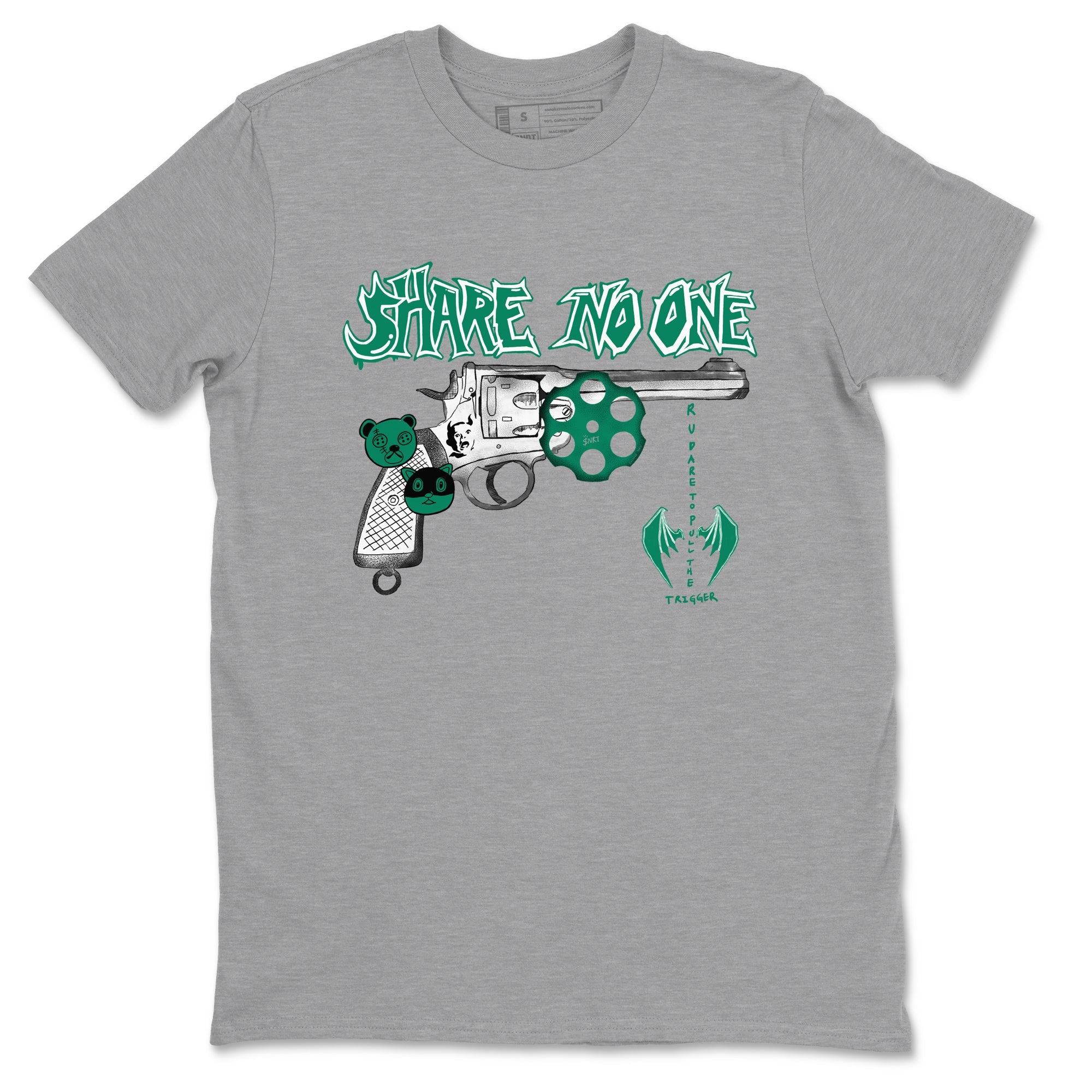 4s Oxidized Green shirts to match jordans Share No One sneaker match tees Air Jordan 4 Oxidized Green SNRT Sneaker Tees streetwear brand Heather Grey 2 unisex cotton tee